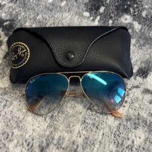 Ray-Ban Gold Aviator Sunglasses with Blue Lenses